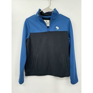 Abercrombie Kids 13/14 Fleece Quarter Zip Pullover Blue Black Colorblock Logo